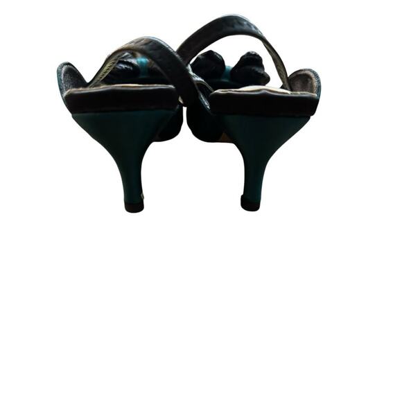 FSJ Green Satin Pointed Toe Low Heel Black Bow Slingback Pump Heels Size 7 - Picture 10 of 11